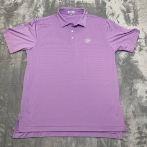 Peter Millar Mens Polo Shirt Large Purple Stripe Golf Country Club Logo